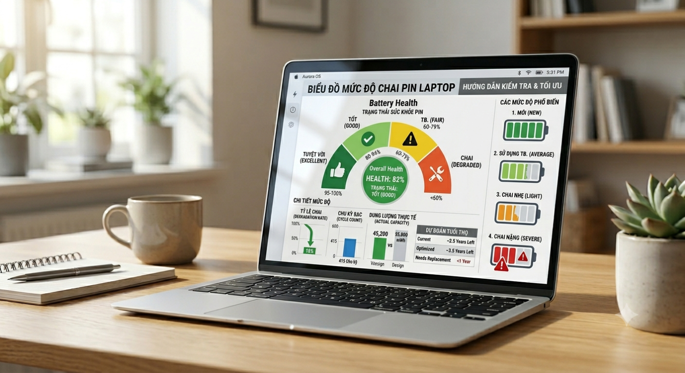 kiểm tra độ chai pin laptop qua biểu đồ