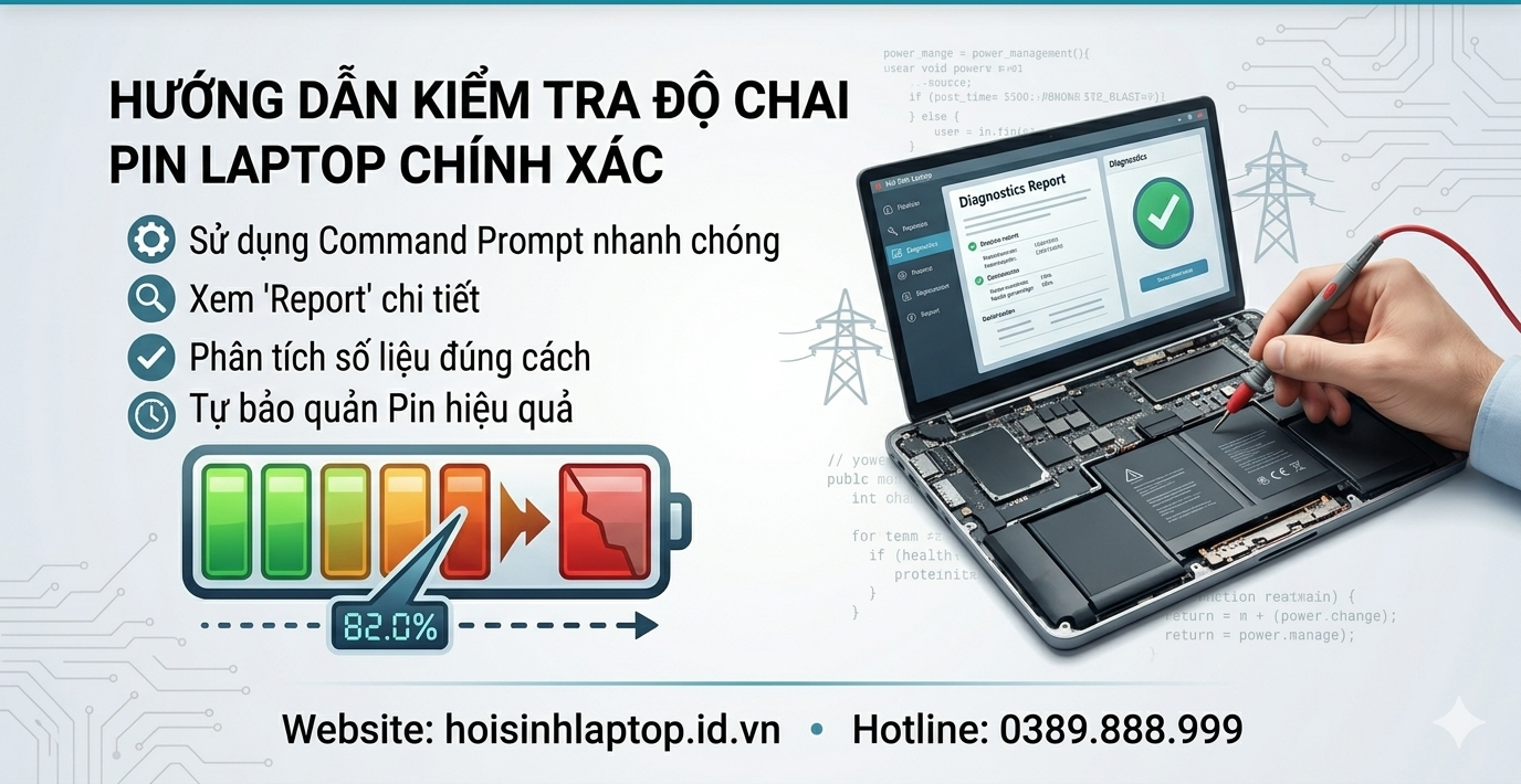 hướng dẫn kiển tra độ chai pin của laptop